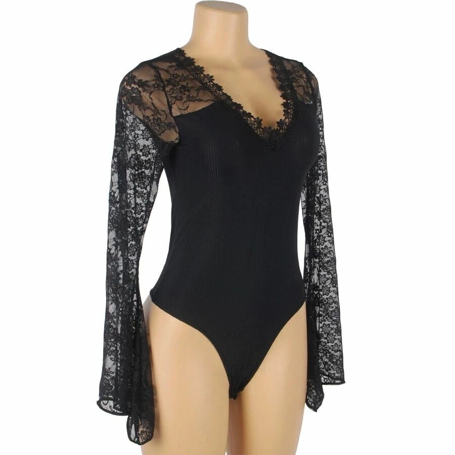 Subblime body damskie w kwiatowy wzór, z długim rękawem, S/M, czarne
