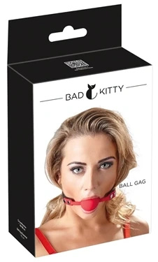 Bad Kitty czerwony knebel silikonowy z regulacją 42-58 cm