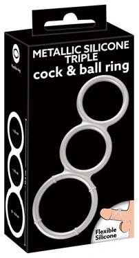 You2Toys Metallic Silicone – potrójny pierścień anatomiczny, srebrny