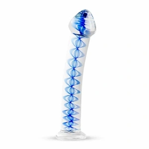 Gildo No. 4 szklane dildo z niebieskimi spiralami, przezroczyste