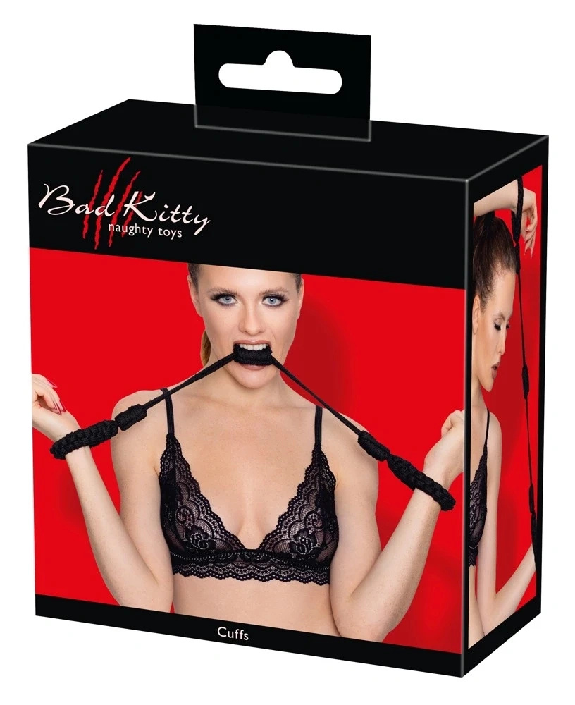 Bad Kitty Cuffs Rope linowe opaski na ręce, czarne, bawełna, rozmiar 2