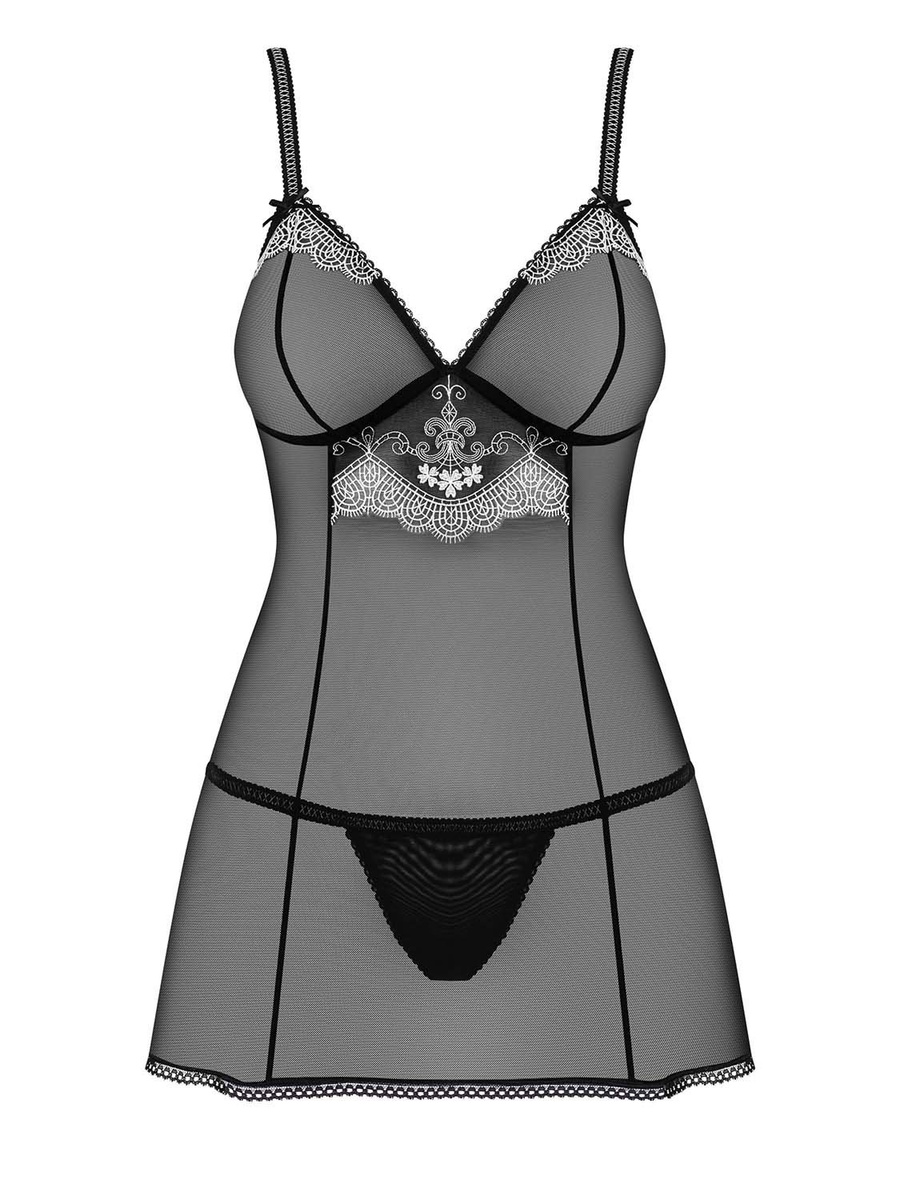 840-BAB-1 babydoll i stringi czarne - jak ta lala Obsessive