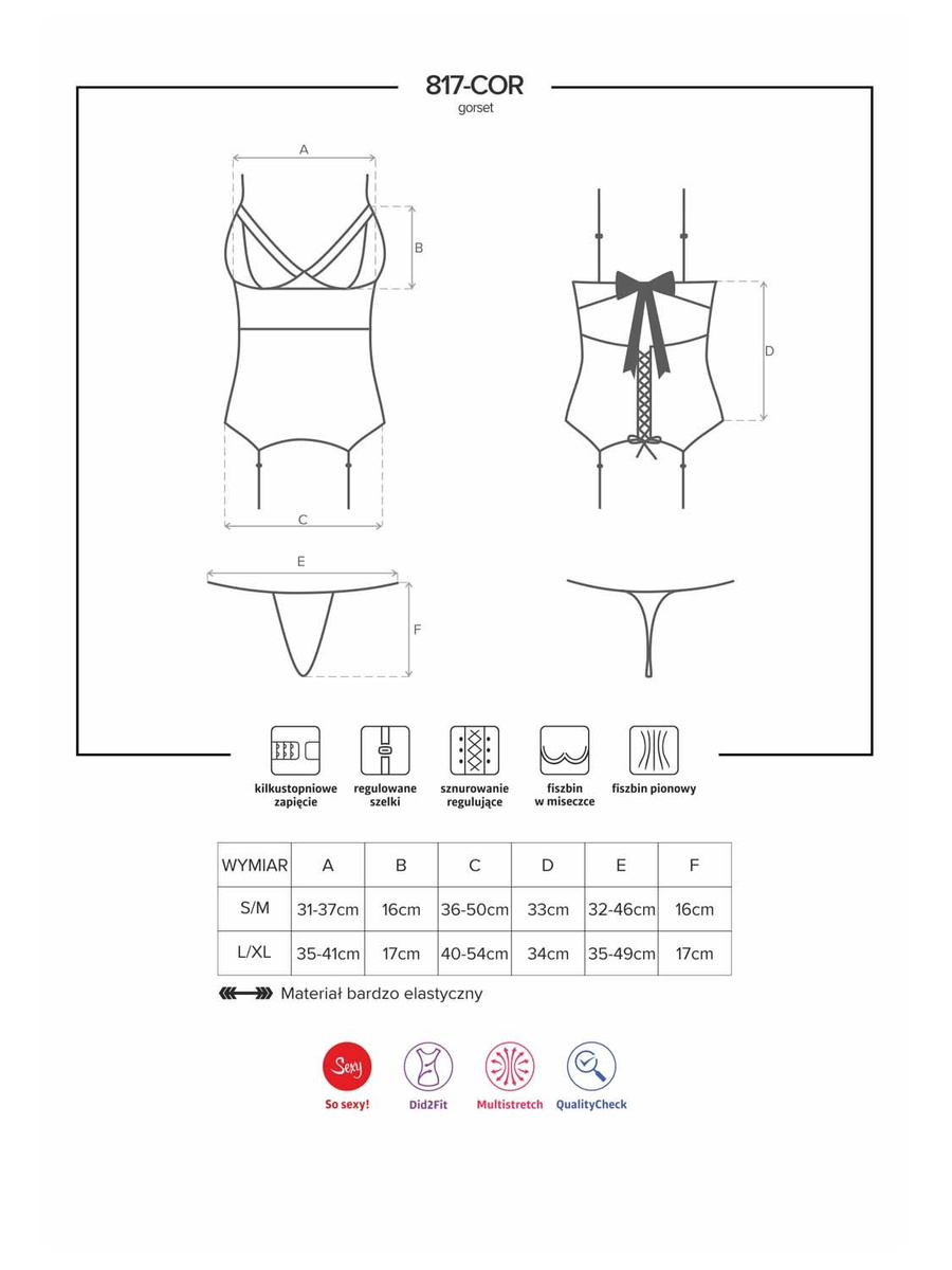 817-COR-1 gorset i stringi – czarne Obsessive
