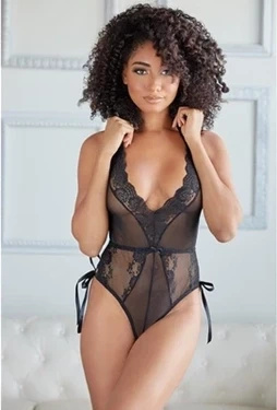 Allure Body Knot Romper L/XL koronkowe body z wiązaniem, czarne