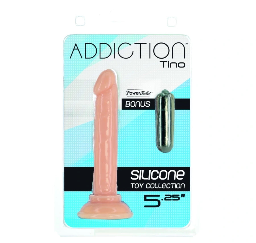 Addiction Tino 13 cm – dildo silikonowe z przyssawką i miniwibratorem w zestawie