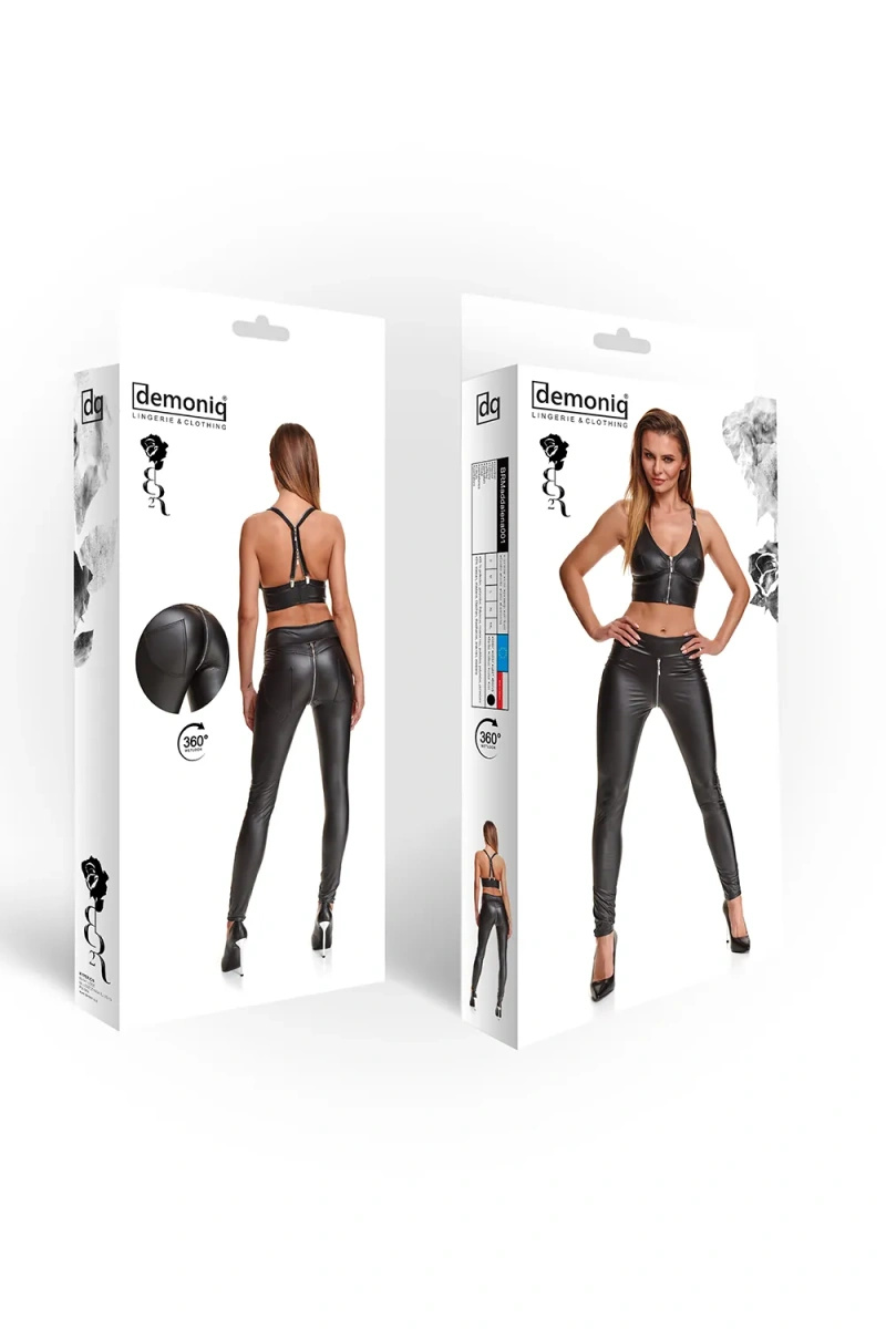 Legginsy Wetlook Ze Srebrnym Zamkiem Maddalena Czarne Demoniq