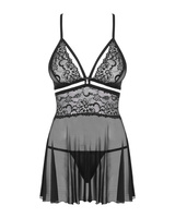 838-Bab-1 Babydoll Ze Stringami Czarny Obsessive
