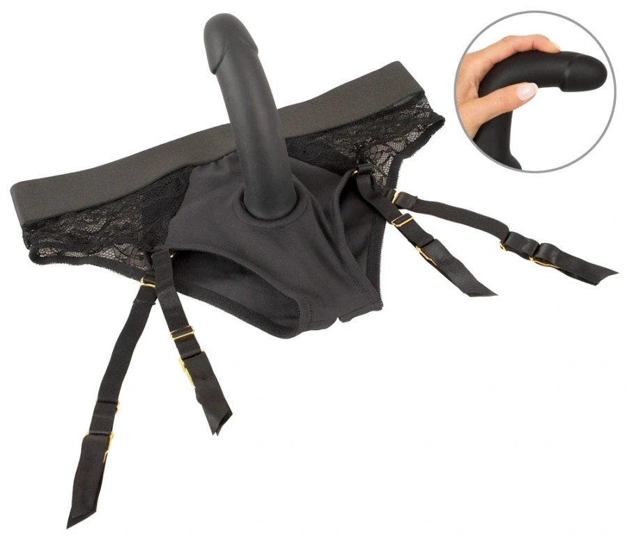 You2Toys Your Strap-On – majtki na szelkach z silikonowym dildo 17,5 cm, czarne