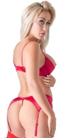 Cottelli Lingerie zestaw satynowy czerwony 3-częściowy 80C/M