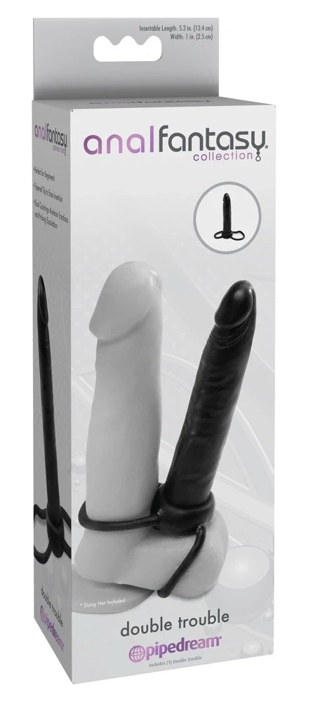 Pipedream Anal Fantasy Double Trouble dildo analne z pierścieniami, czarne