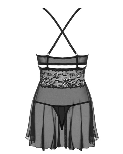 Komplet 838-BAB-1 babydoll i stringi - czarny - Obsessive