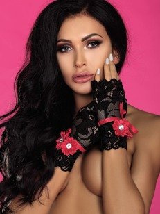 Gloves Model 14 rękawiczki – czarne – zmysłowe wzory z kwiatowymi wstawkami
