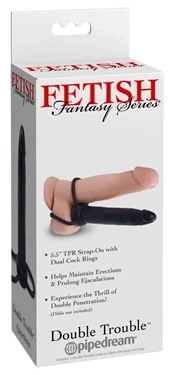 Fetish Fantasy Double Trouble dildo do podwójnej penetracji z 2 pierścieniami, czarne