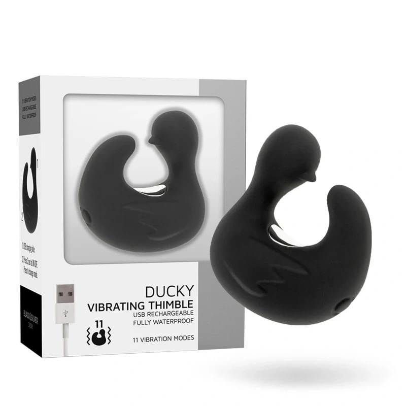 Black and Silver DuckyMania – mini wibrator silikonowy, ładowalny