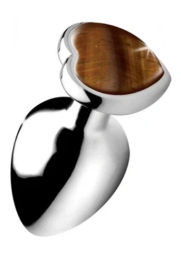 XR Brands korek analny ozdobny z tygrysim okiem, duży, aluminium, brązowy