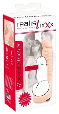 Realistixxx Double Fucker nakładka na penisa z wibracjami, 18 cm, naturalna