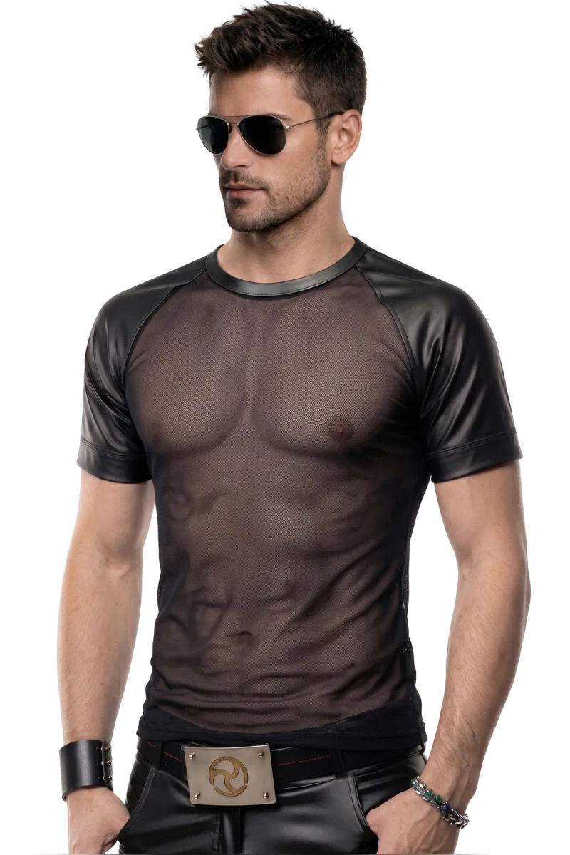T-shirt Raglan Z Siateczki Z Wykończeniami Wetlook Yans Czarny Regnes