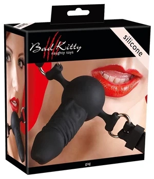 Bad Kitty silikonowy czarny knebel z anatomicznym wkładem 9,5 cm