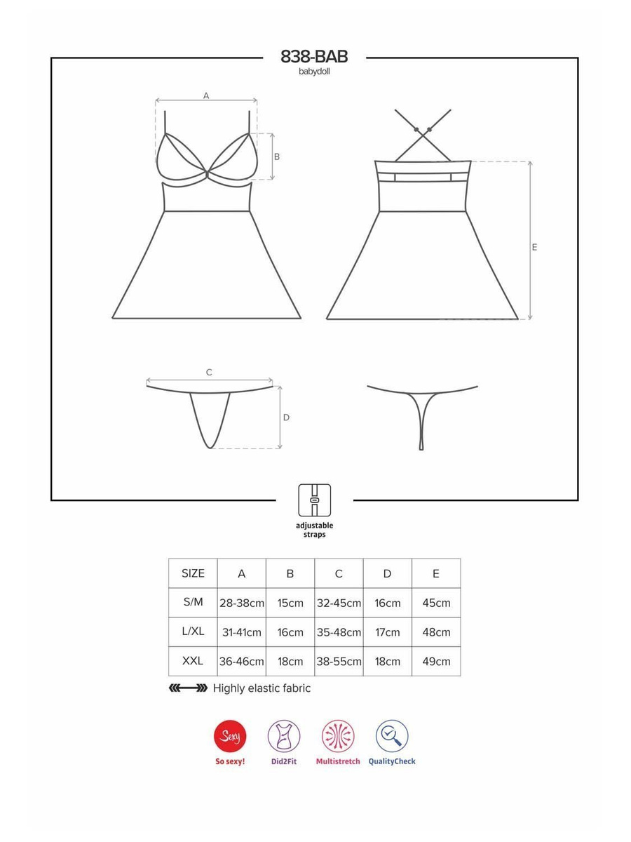 838-Bab-1 Babydoll Ze Stringami Czarny Obsessive