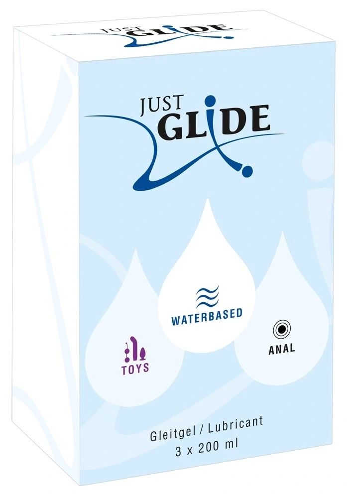 Just Glide zestaw 3 lubrykantów na bazie wody 3 x 200 ml – Anal, Toys, Waterbased