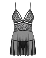 838-Bab-1 Babydoll Ze Stringami Czarny Obsessive