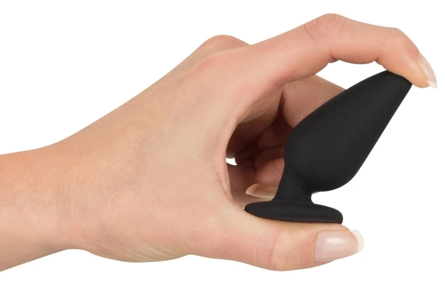 Black Velvets korek analny stożkowy silikonowy mały 7,8 cm, czarny