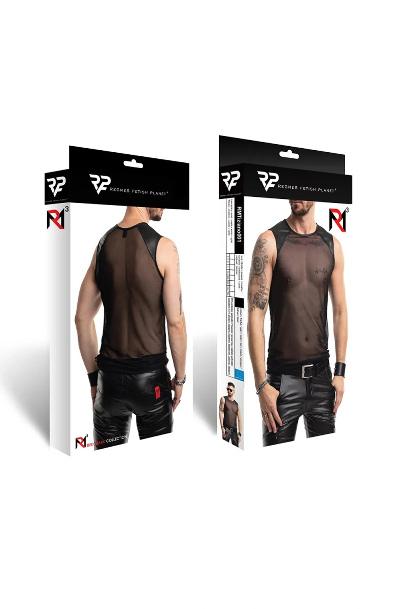 T-shirt Siateczkowy Z Ramionami Wetlook Tiziano Czarny Regnes