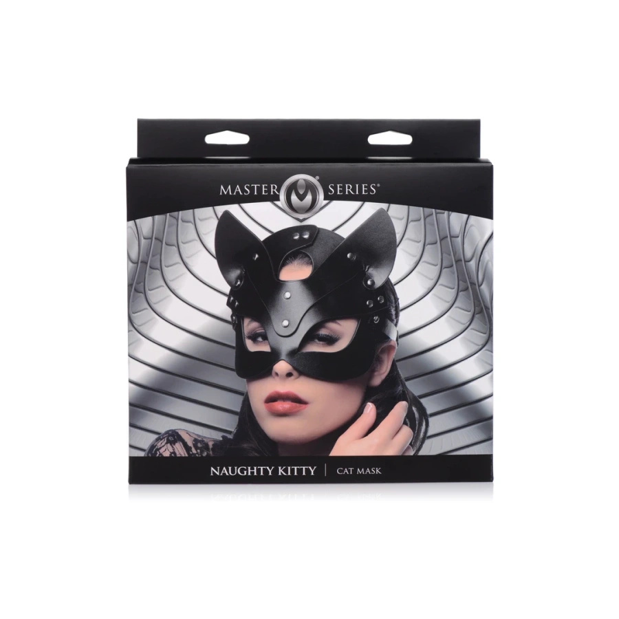 XR Brands Naughty Kitty maska kotka z regulowanym paskiem, czarna