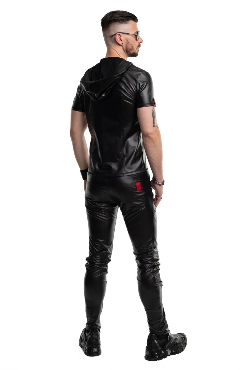 T-shirt Z Kapturem Wetlook Z Zamkiem Slim Fit Ettore Czarny Regnes