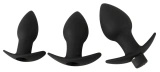 Black Velvets zestaw 3 korków analnych z wibracją, silikon, czarny