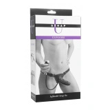 XR Brands nadmuchiwany strap-on z regulowaną uprzężą T-back i pompką, czarny