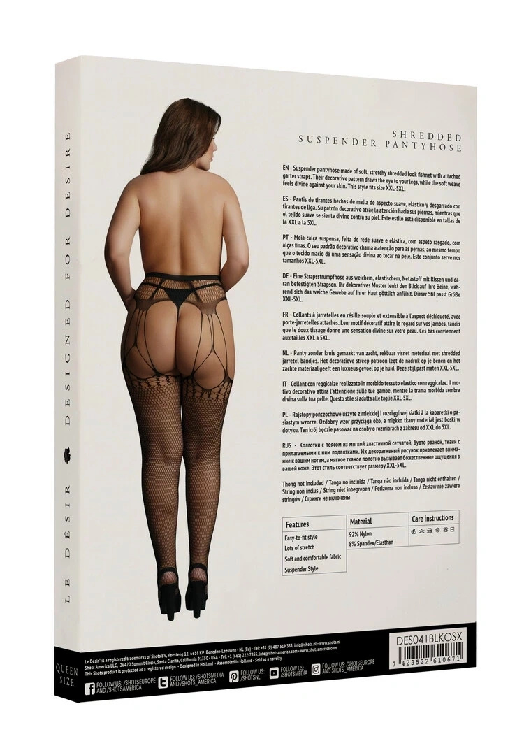 Le Désir Plus Size rajstopy kabaretki z paskami do pończoch, czarne