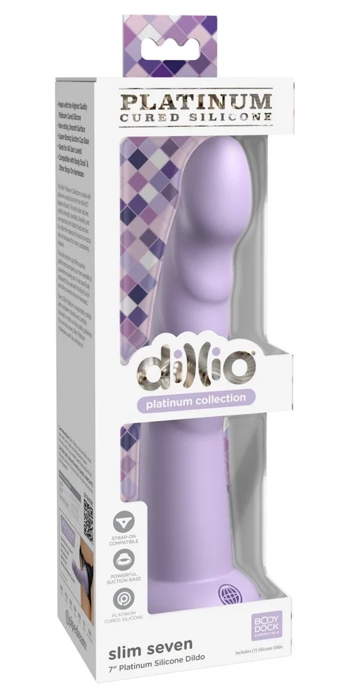 Dillio Platinum Slim Seven 19,7 cm dildo z rowkami, silikonowe, fioletowe