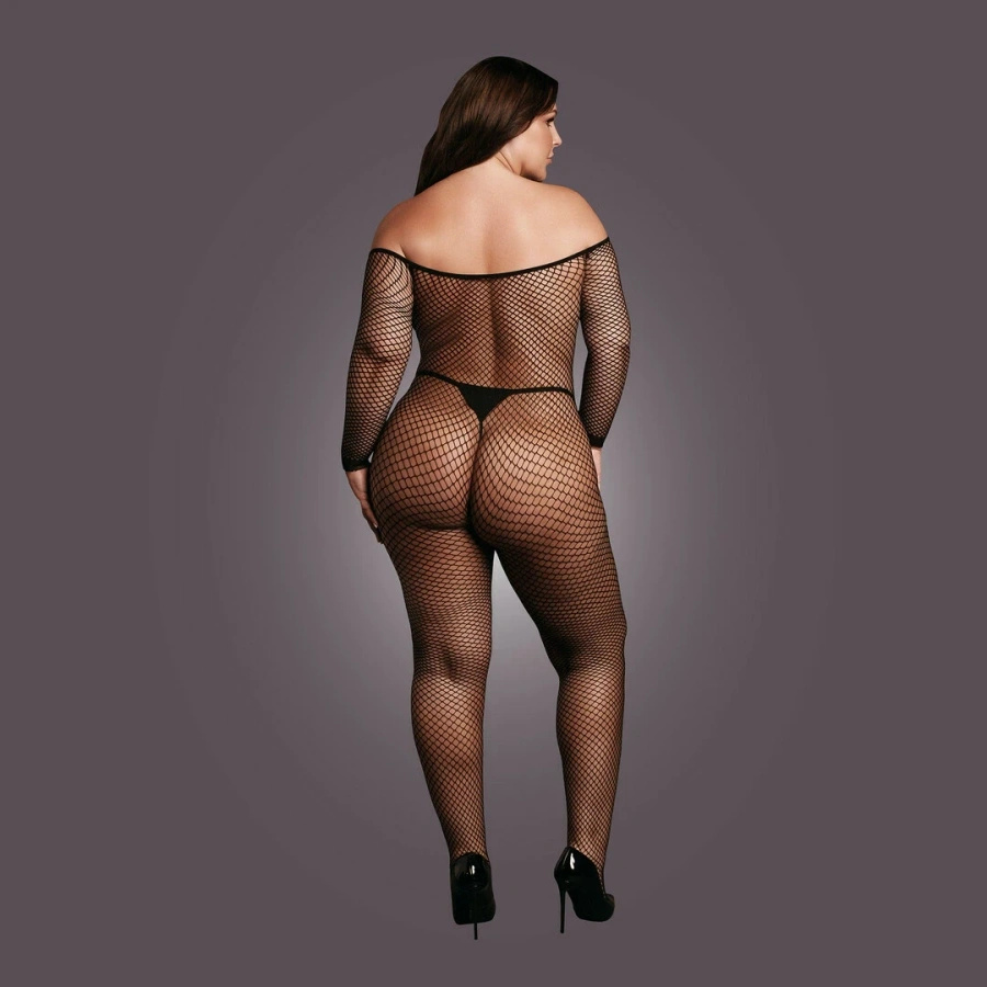 Le Désir by Shots bodystocking XL-4XL z długim rękawem, siateczka, czarny