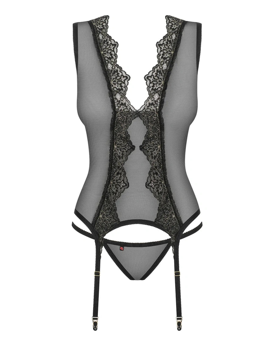Meshlove gorset i stringi czarny - Obsessive