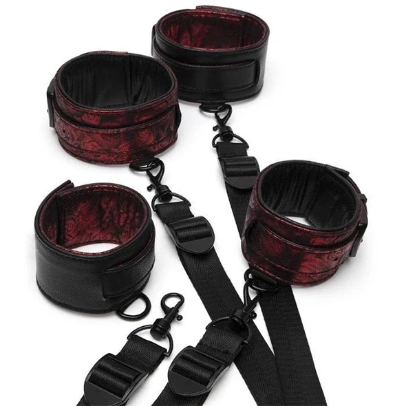 Fifty Shades of Grey Sweet Anticipation pasy pod materac z mankietami, czarno-czerwone