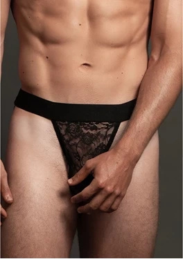 Allure Men L/XL koronkowe slipy męskie z otwartym tyłem, czarne