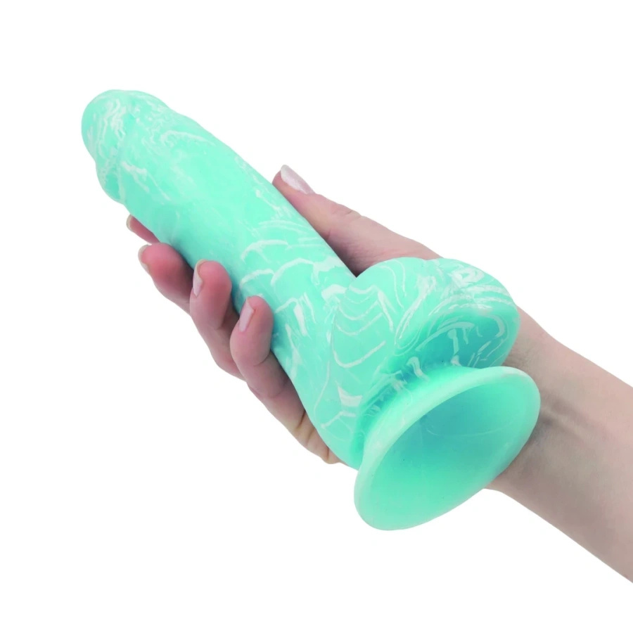 Addiction Luke dildo silikonowe 19 cm z przyssawką, niebieskie, świeci w ciemności