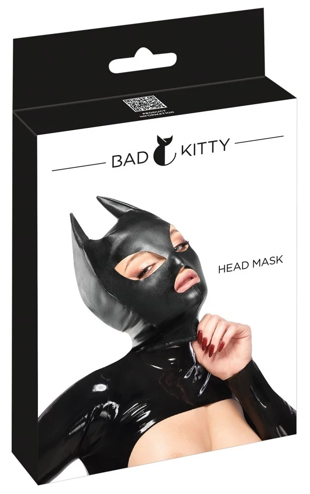 Bad Kitty maska na głowę z uszami czarna, z imitacji skóry