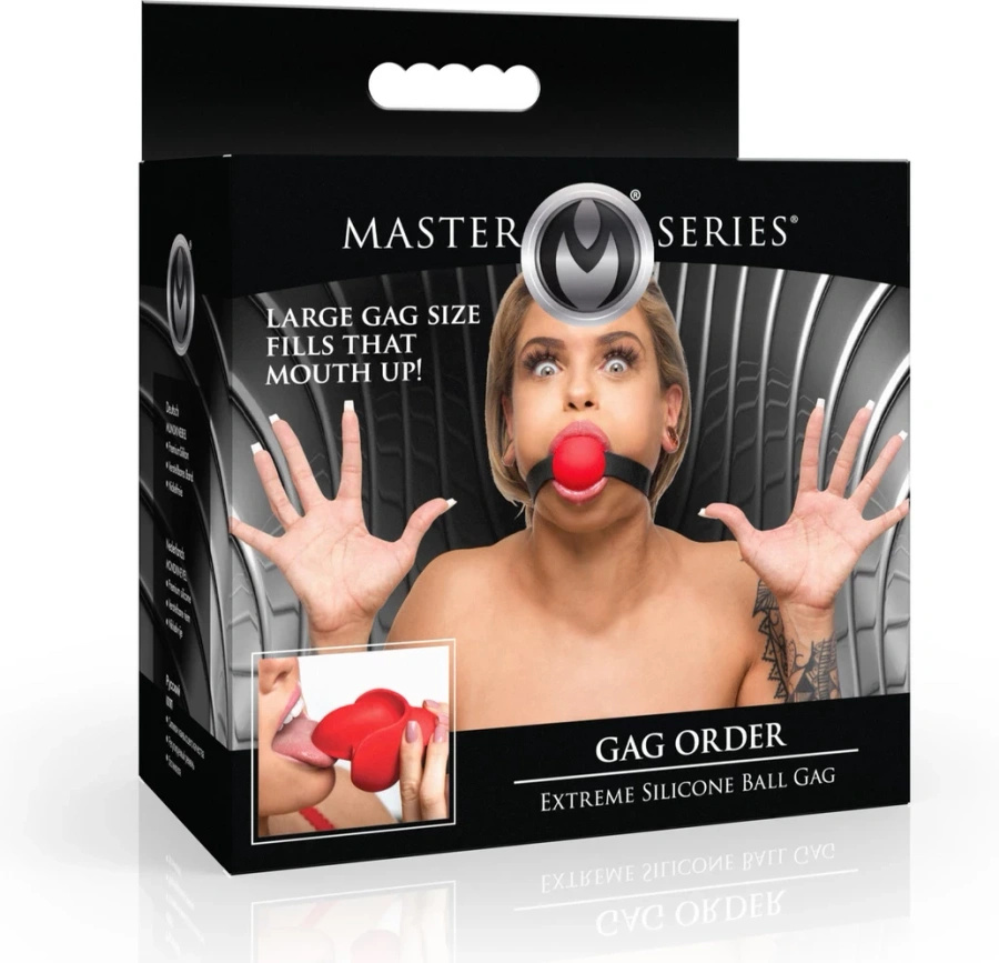 XR Brands Gag Order Extreme – knebel silikonowy z regulowanym paskiem, czerwony