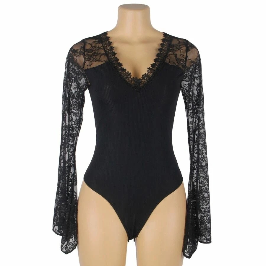 Subblime body damskie w kwiatowy wzór, z długim rękawem, S/M, czarne