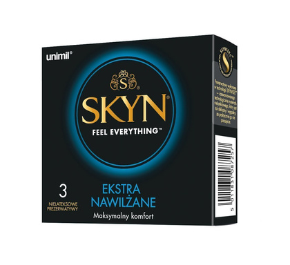 Skyn Ekstra Nawilżane Prezerwatywy Nielateksowe 3 Szt. Unimil