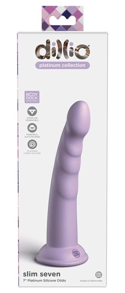 Dillio Platinum Slim Seven 19,7 cm dildo z rowkami, silikonowe, fioletowe