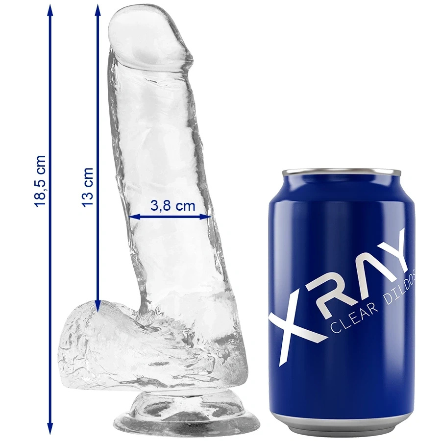 XRAY Clear dildo żelowe 18,5 cm, transparentne, z kulkami, przyssawka