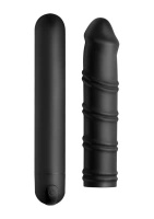 XR Brands XL Bullet zestaw – silikonowy rękaw z teksturą, czarny
