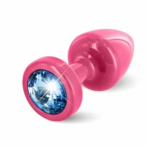 Diogol Anni Round Pink and Blue 25 mm korek analny aluminiowy z kryształkiem