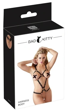 Bad Kitty body paskowe z łańcuszkami, czarne, S-L