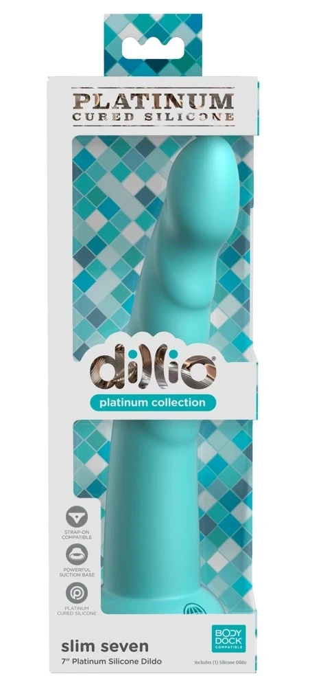 Dillio Platinum Slim Seven 19,7 cm dildo z rowkami, silikonowe, turkusowe