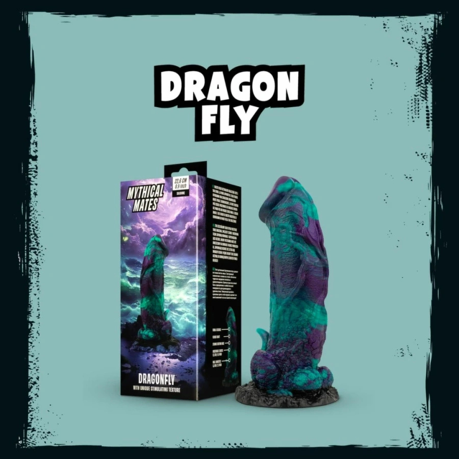 Mythical Mates Dragonfly dildo silikonowe z przyssawką, fioletowo-zielone