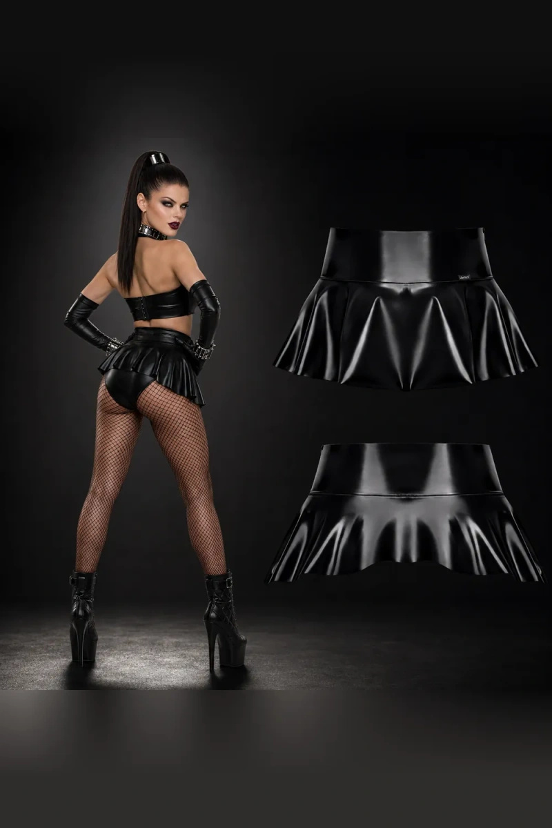 Spódniczka Mini Wetlook Asymetryczna Elia Czarna Demoniq